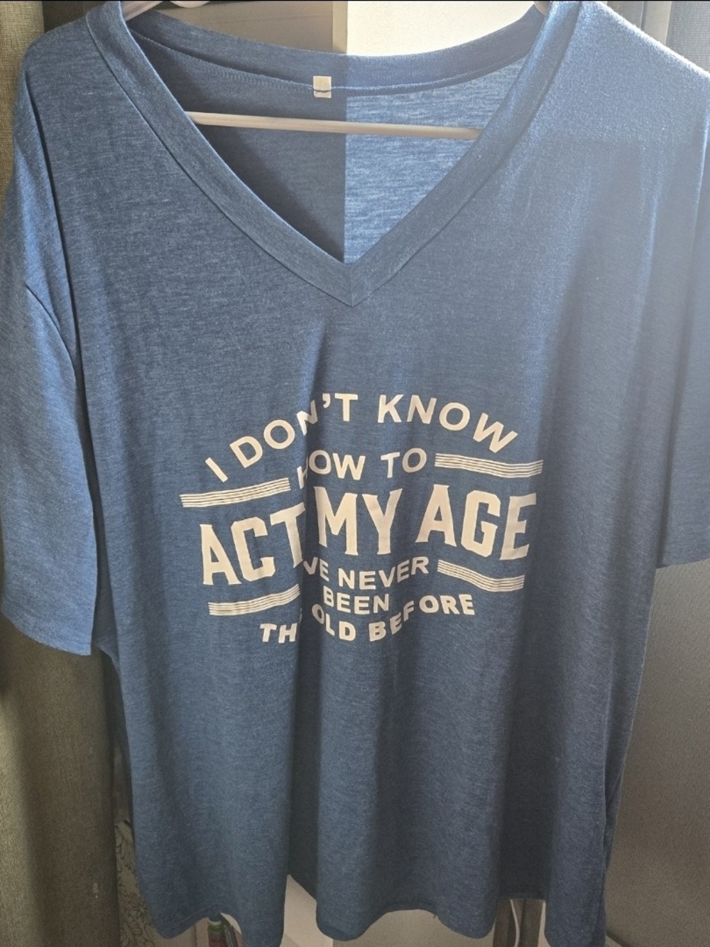 'Act My Age' Funny Novelty Graphic Heather Blue V-Neck Tshirt 5X
